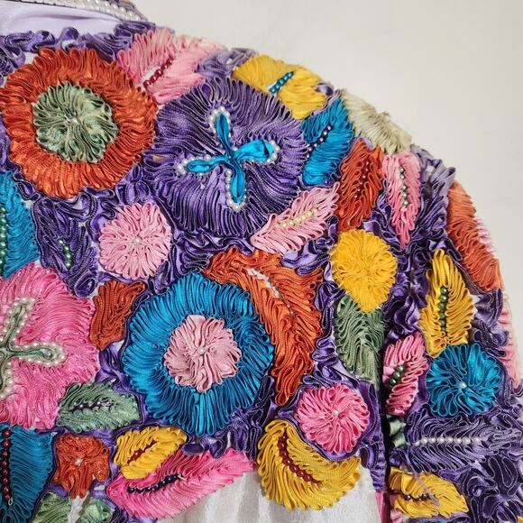 Precious Moments vintage 100% silk ribbon and beaded blazer woman's size M / L - Picture 11 of 16